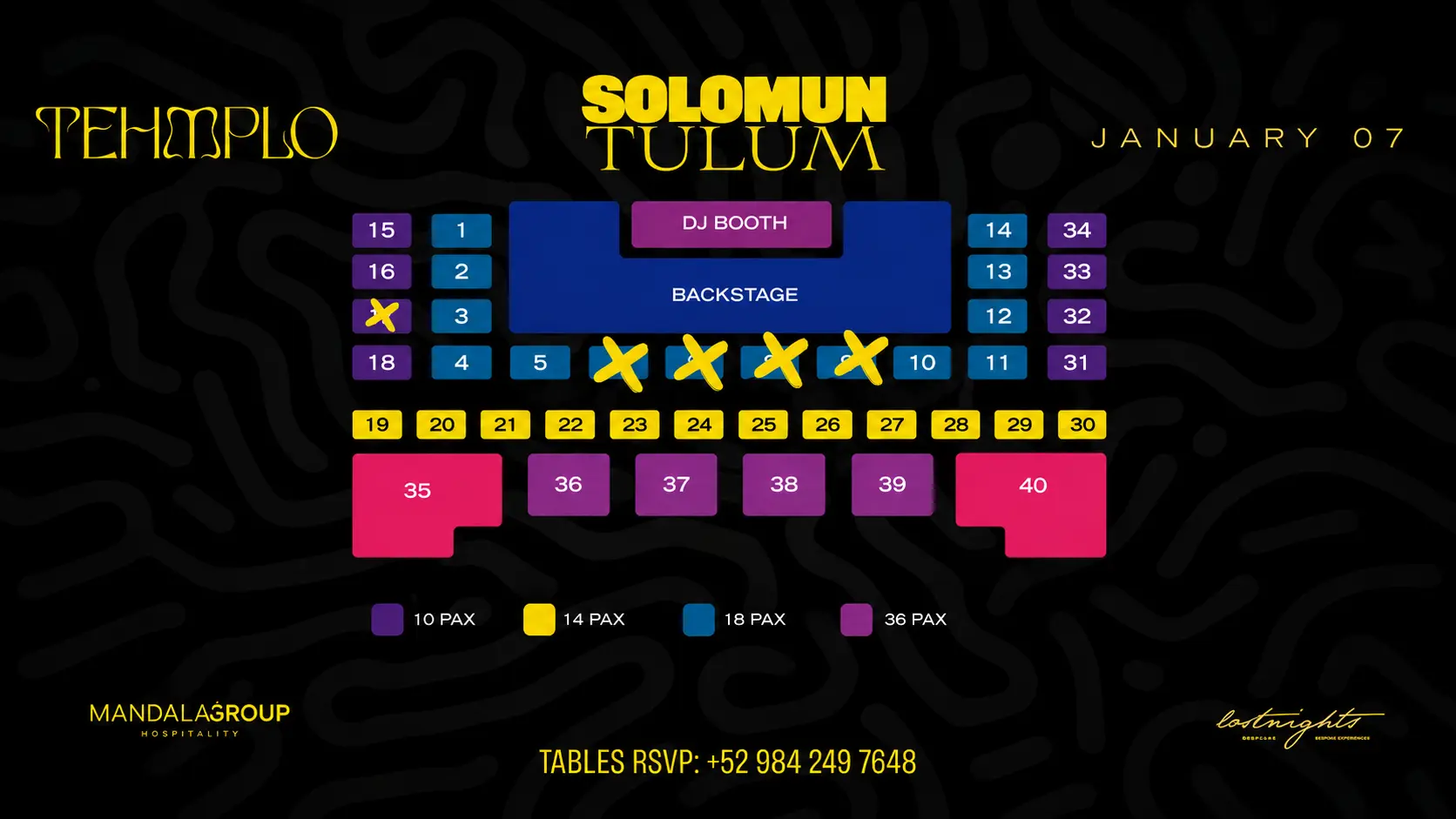 Distribución de mesas VIP para Solomun en TEHMPLO Tulum